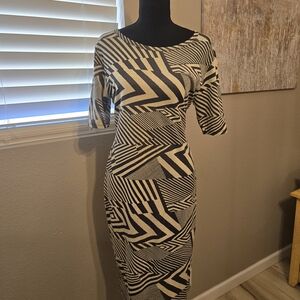 LuLaRoe Perfect For The Office Black and White Geometric Midi Dress